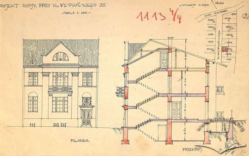 Фасад і розріз зі зміненого проєкту 1926 року