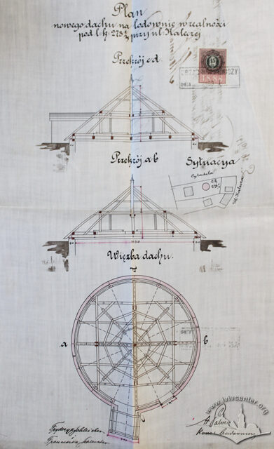 Проект нового даху для льодівні, розроблений Генриком Сальвером (1893 р.)