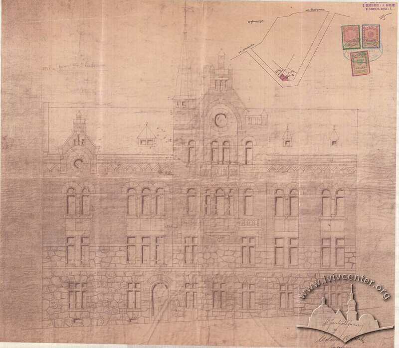 Змінений проєкт фасаду, що був реалізований (1909)