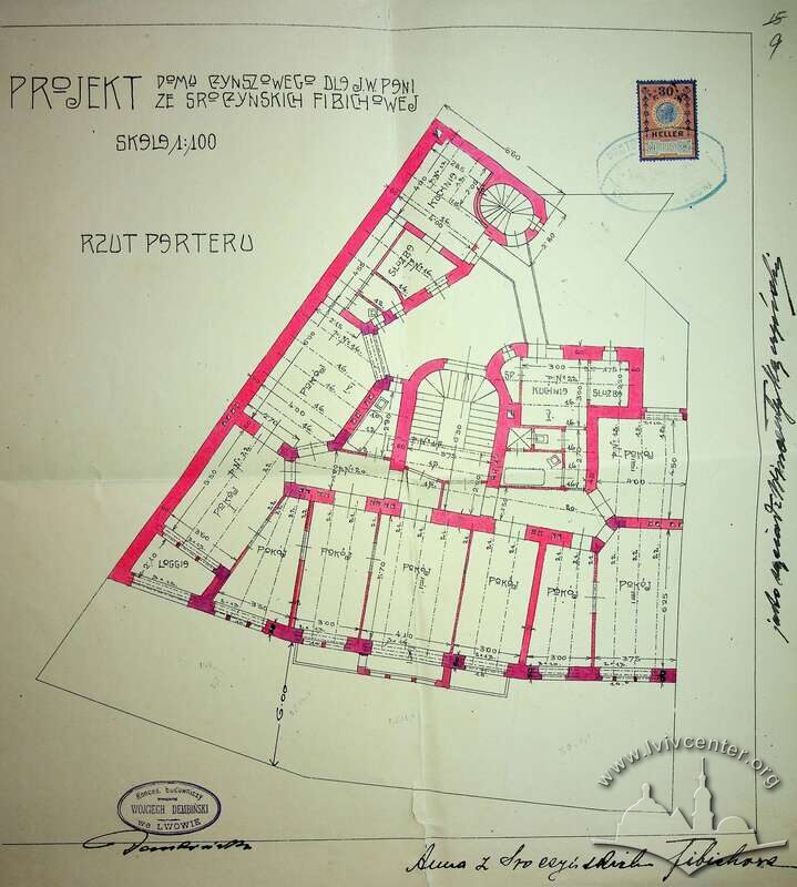 Другий поверх (тут "партер") з первинного проєкту (1910)