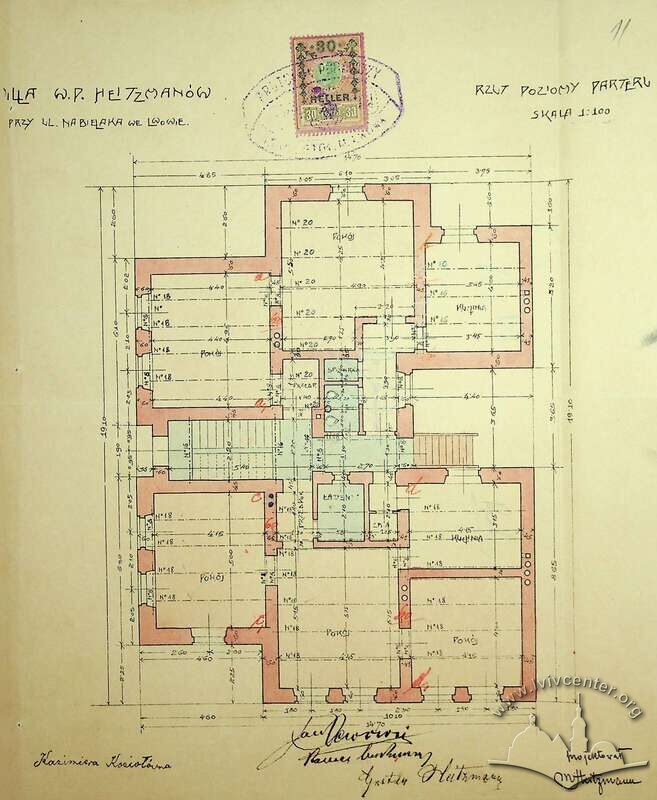План 1-го поверху з первинного проєкту будинку (1904).