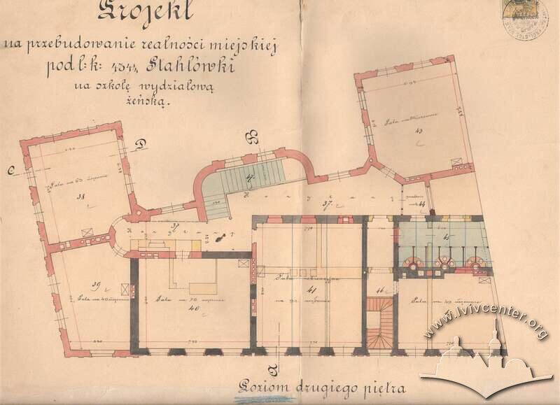 План третього поверху (1888). Реконструкція будинку з добудовою