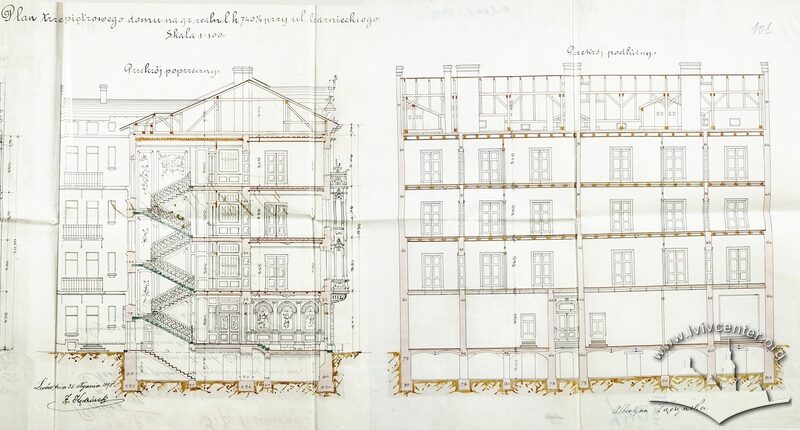 Розрізи будинку  на оригінальному затвердженому кресленні 1898 року