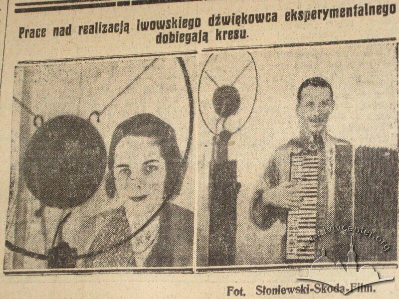 Софія Батицька (Zofia Batycka) та М. Брияно під час озвучення фільму “За кулісами Х музи” (“Za kulisami X. Muzy”).
