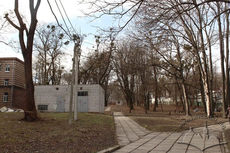 Подвір'я шпиталю, вигляд у бік вул. Клепарівської. Це була територія цвинтаря