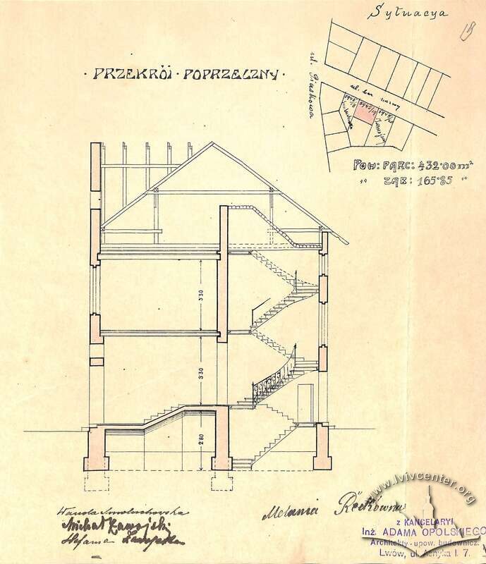 Поперечний розріз будинку з проєкту 1908 року