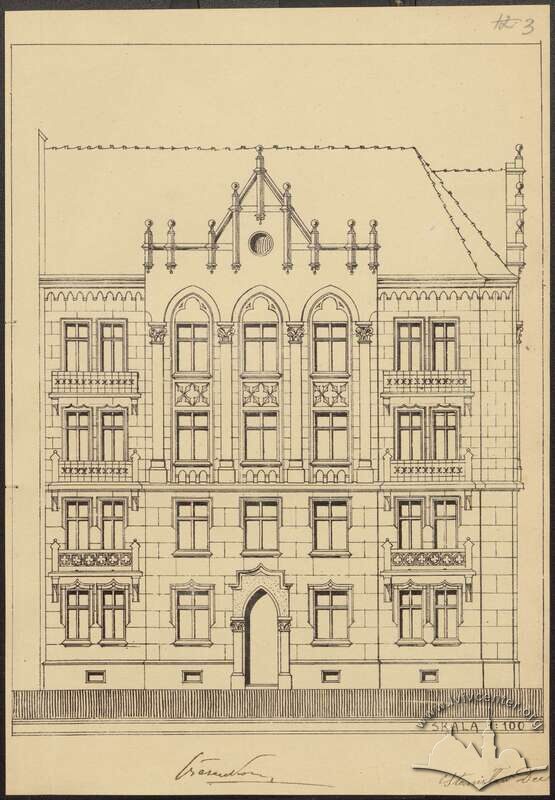 Фасад з первинного проєкту будинку, 1912. Автор Станіслав Дец
