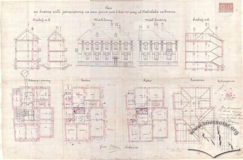 Первинний проєкт будинку (1904). Виконав Якуб Рисяк