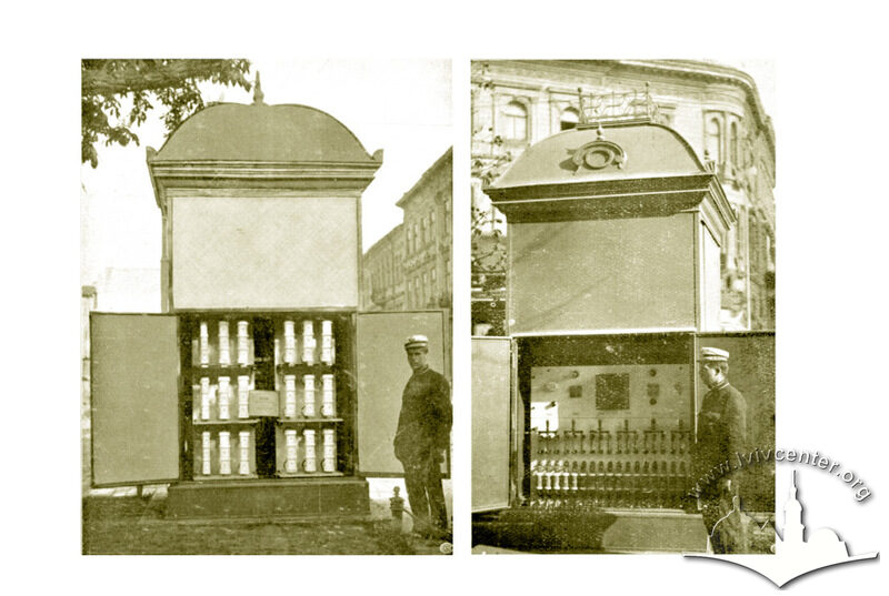 Трансформаторні підстанції напругою 5000/110 В (ТП), змонтовані у 1908 році. Зліва – запобіжники напругою 5000 В, справа – запобіжники 110 В