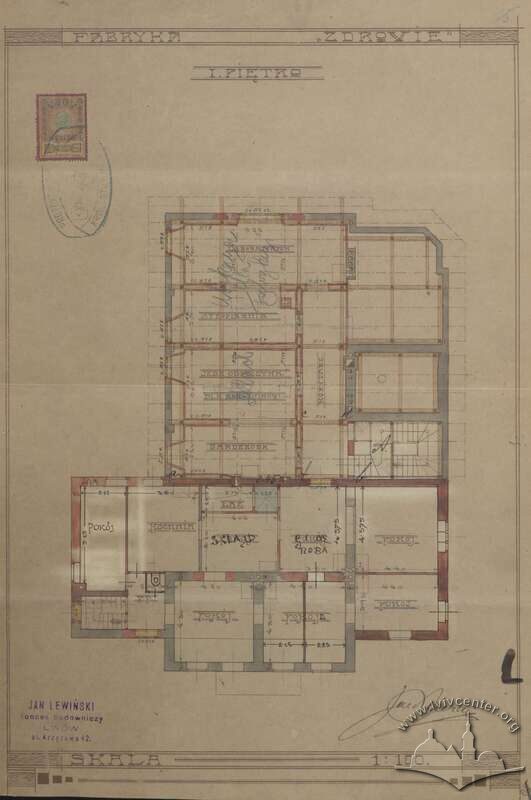 Проєкт реконструкції 1908 року. План другого поверху