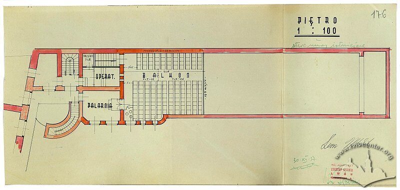 Креслення плану другого поверху кінотеатру, 1937 р.