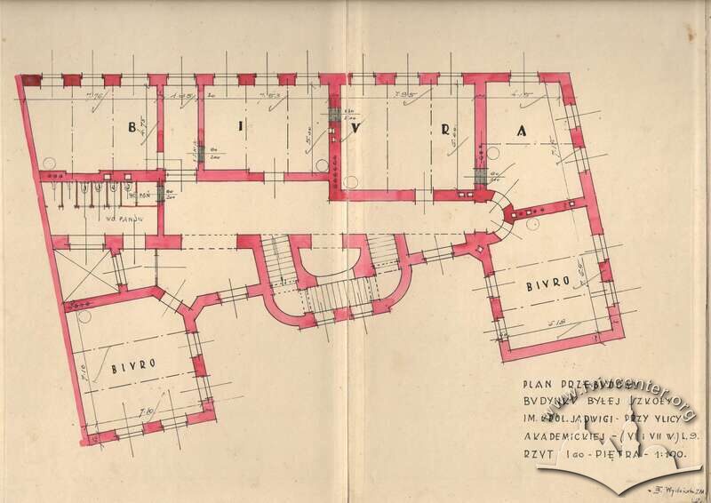 План другого поверху (1934). З проєкту адаптації шкільного будинку на офіси