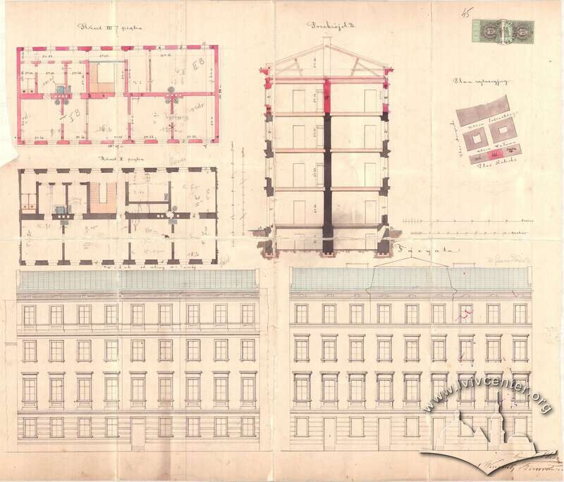 Проект надбудови 4 поверху та даху. 1882 р.