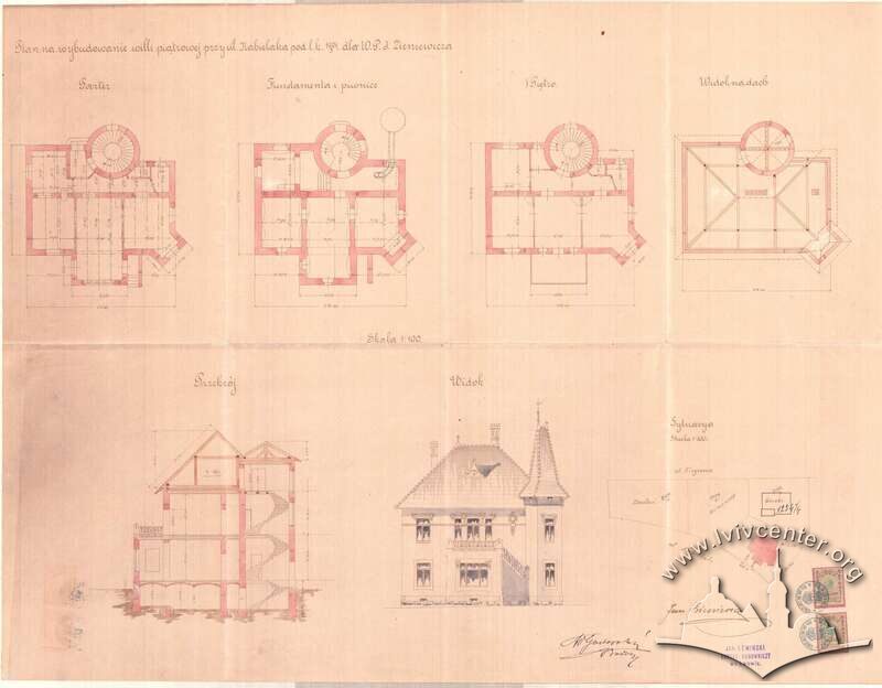 Первинний проєкт будинку (1901). Виконав Владислав Ґодовський / фірма Івана Левинського