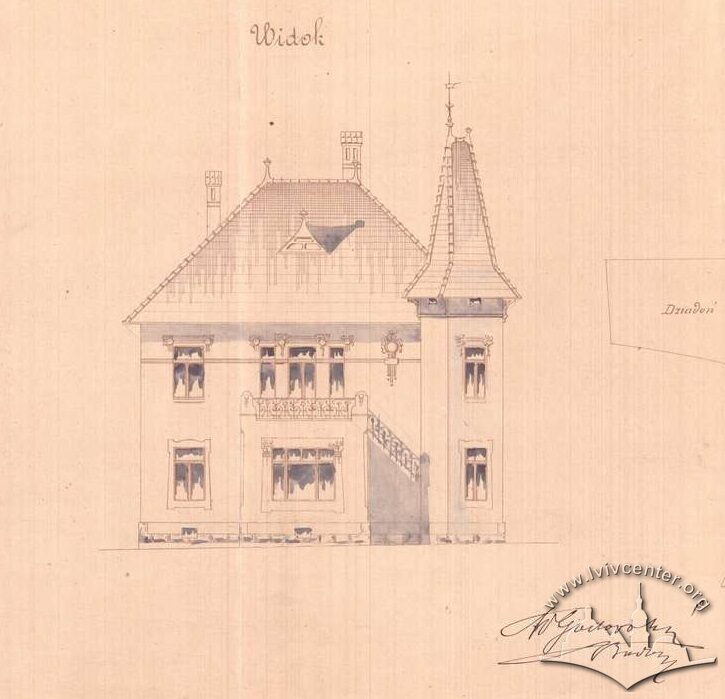 Фасад з первинного проєкту (1901). Виконав Владислав Ґодовський / фірма Івана Левинського
