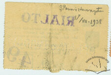 Вхідний квиток кінотеатру "Ріальто", зворотній бік. 1938 р.
