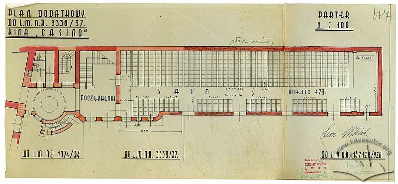 Креслення плану першого поверху кінотеатру, 1937 р.