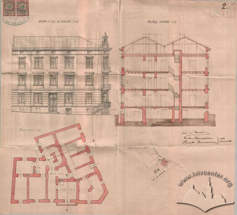 Початковий проєкт будинку з 1905 року, авторства Йозефа Браунзайса