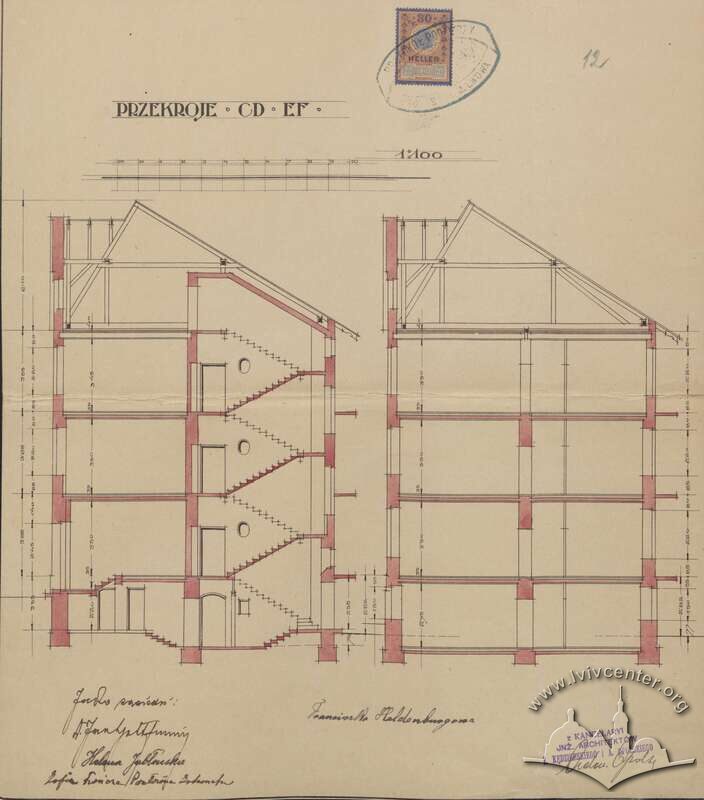 Розрізи будинку з проєкту 1910 року