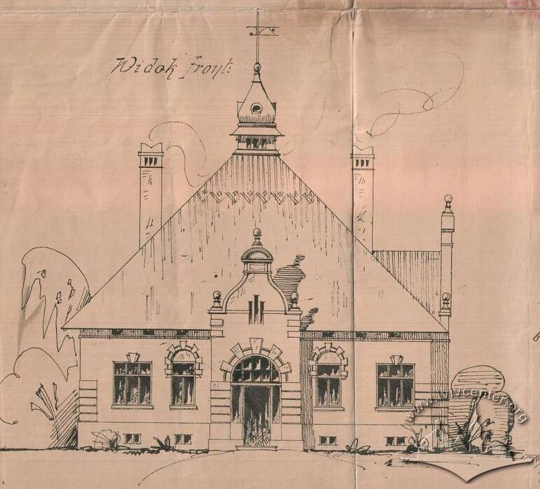 Первісний проєкт фасаду вілли з 1905 року. Креслення підписали Станіслав Уленецький і Міхал Макович