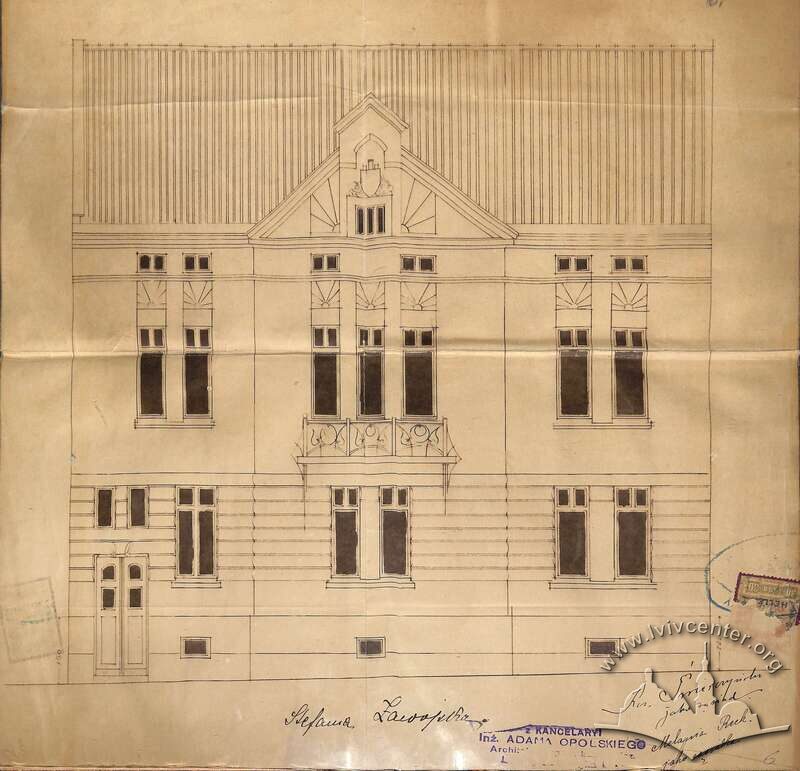 Головний фасад з первинного проєкту 1908 року