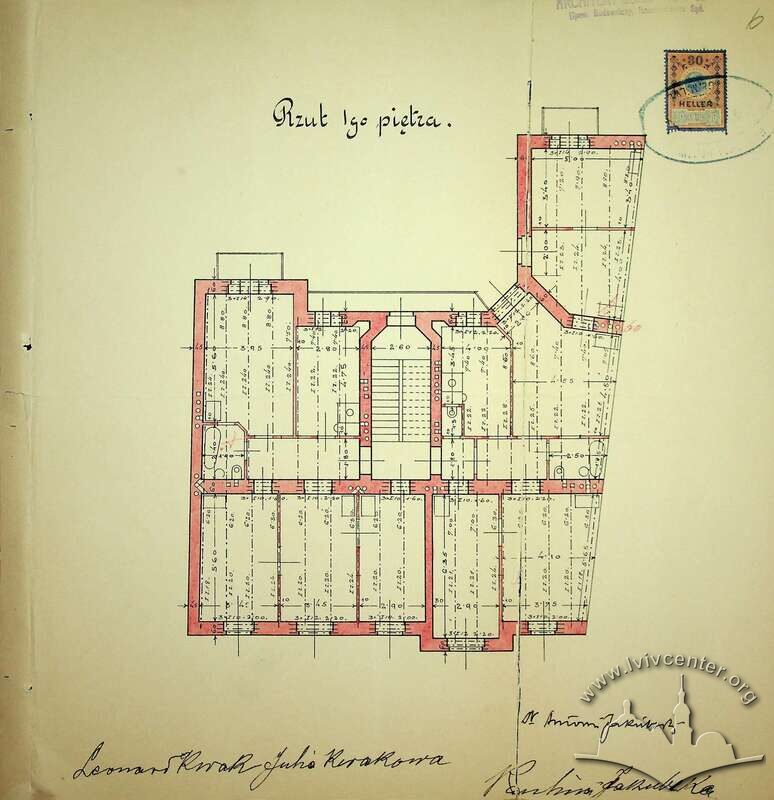 План 2-го поверху з первинного проєкту будинку (1910). Виконав Юзеф Горнунґ.