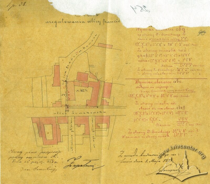 Проєкт регуляції вулиці Францисканської (тепер Бобанича), 1867 рік