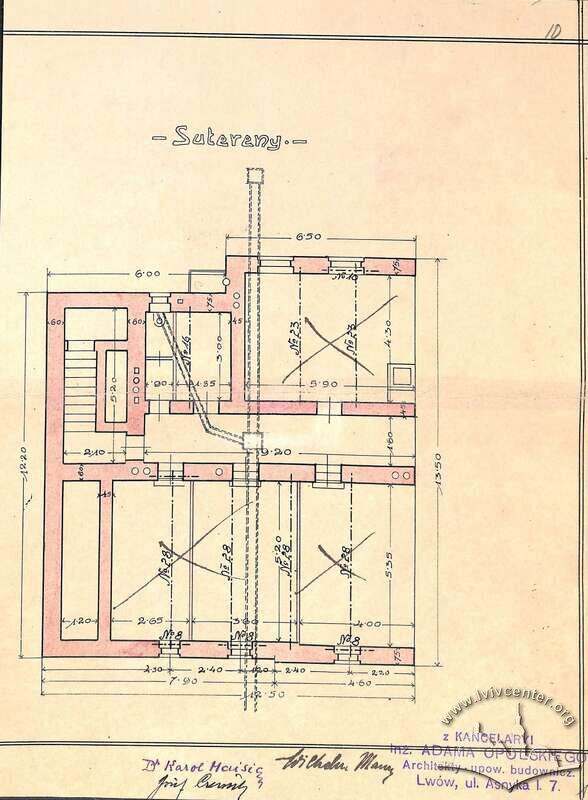 План цоколя і каналізації з первинного проєкту 1908 року