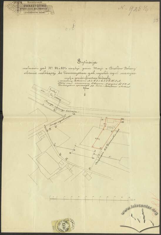 Ситуаційна схема 1870 року: виділення ділянки 925 1/4 з більшої ділянки 83 1/4