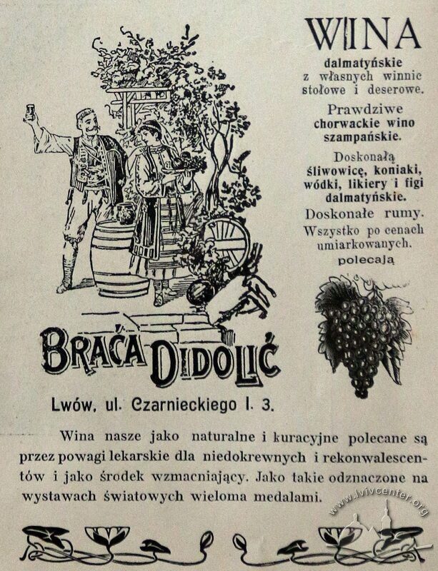 Реклама закладу Bracia Didolić у 1904 році