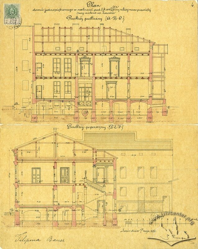 Розрізи вілли з первісного проекту вілли, 1886 рік