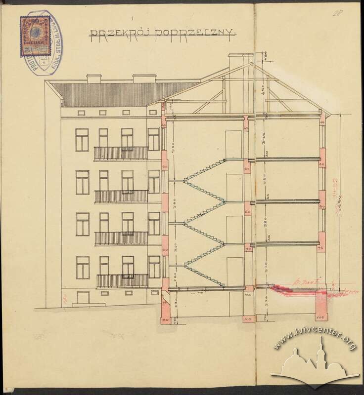 Поперечний розріз з первинного проєкту Каспера Драневича (1911)