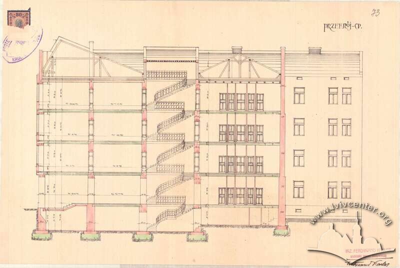 Розріз кам'яниці, яку запроєктував Фердинанд Каслер у 1912 році