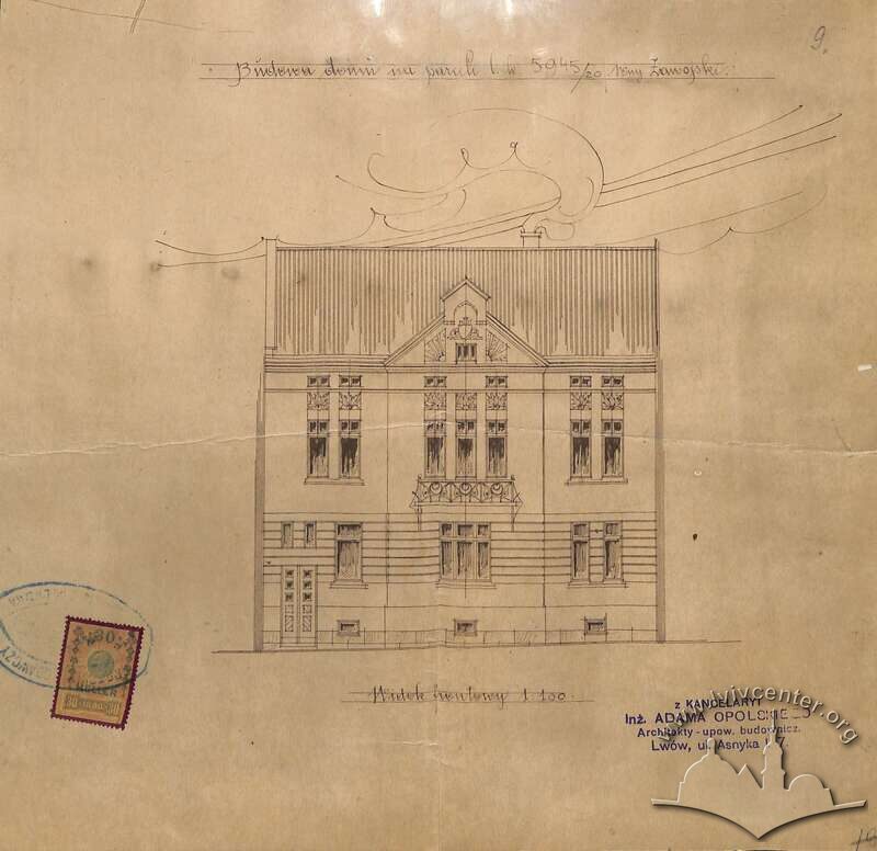 Фасад зі зміненого проєкту 1909 року